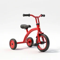 ruby red tricycle, clean 3d render, octane render, isolated on a pure white background, centered, entire object in frame, sharp focus, soft studio lighting