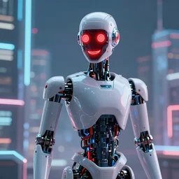sentient robot pick pocket smiling with a face of red neon lights, made of liquid antimatter, set in a city comprised of light matter, set in the distant future, sucks away the light, decaying plants, rainbow diffraction, steampunk, cyberpunk, anime, vhs distortion, art style mimics starlight brigade by game grumps