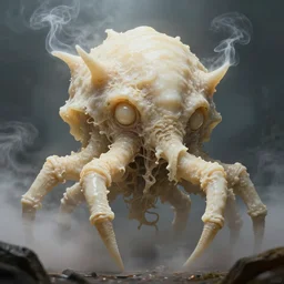 a giant eldrich protozoa!! made of ivory and smoke, cinematic, 8 k, octane, redshift, unreal 5, metahumans, artstation, behance, deviantart, vray