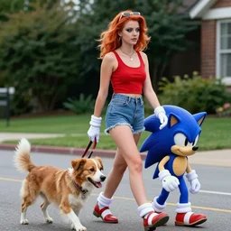 photograph of divine!!!!!!!!!!! ( ( ( ( ( ( with makeup ) ) ) ) ) ) walking a dog just like sonic, 1 9 9 0 s, taken by martin parr, saturated colour photo, high definition, 8 k