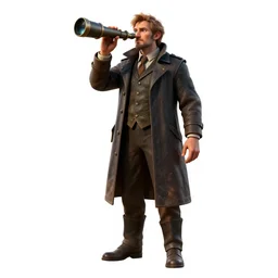 stern astronomer with telescope, detailed 3d character render, full body, standing, isolated on a pure white background, centered, whole figure in frame, sharp focus, studio lighting