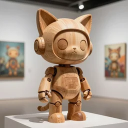 8 k octan advertising highly detailed photo, a totally wooden sculpture collectible art toys on feet, very cute cyborg zen with cat ears, cyberpunk a contemporary art gallery sharp focus, masterpiece nofinito generative design structure