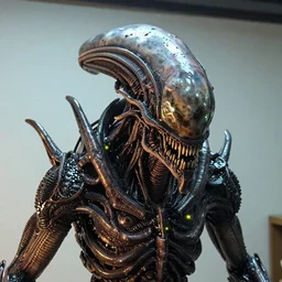 photo taken of an epic intricate, ultra detailed, super realistic gritty, wet, lifelike sculpture of a nightmarish hellish alien creature with bioluminescent patches of skin, created by weta workshop, zoomed in shots, subsurface scattering, photorealistic, sharp focus, white wall coloured workshop, cold colour temperature, f 0. 4, face centred, golden ratio, golden hour