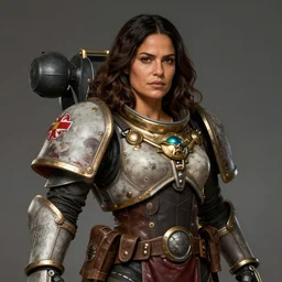 Salma Hayek as a battle sister from Warhammer 40k, portrait, highly detailed, intricate, concept art, artstation