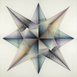 a gorgeous abstract composition consisting of intersecting lines that create regular right triangles of varying sizes, wild brush strokes, beautiful gradients, and interweaving decorative acanthus design elements, mixed media, award winning painter, elements of realism, a balance of small, medium and large design elements, symmetrical design 8k