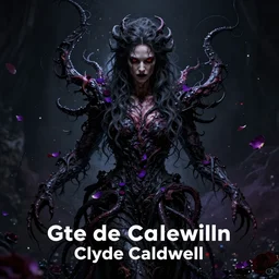 the god of creation by clyde caldwell, hyper realistic, malice, tendrils, dark atmosphere, octane render, stardust in atmosphere, black and purple rose petals, realistic hair, award winning artwork, trending on artstation, high quality printing, fine art with subtle redshift rendering