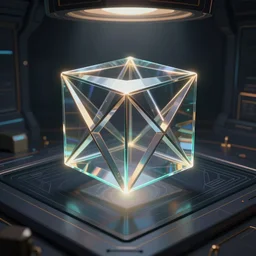 multidimensional space, spatial geometry, control, mysterious geometric square, floating geometric magnet, luminous metal, reflective glass, mysterious room, lighting above, large touch drawing, movie level illustration