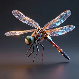 a macro photograph of a dragonfly shaped mecha made from cables and bio - organic micro organisms and metal parts and led, beautifully lit, by galan pang, by craig mullins, 3 d, trending on artstation, octane render, 8 k