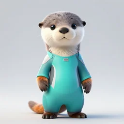 a cute male gray turquoise white orange otter fursona wearing tight futuristic clothes in the streets of cyberpunk city, fantasy, paws, 8 k resolution, hyper detailed, character design