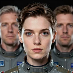 closeup group portrait of ashtar space command, depth of field, zeiss lens, detailed, symmetrical, centered, fashion photoshoot, by Annie Leibovitz and Steve McCurry, David Lazar, Jimmy Nelsson, Breathtaking, 8k resolution, extremely detailed, beautiful, establishing shot, artistic, hyperrealistic, beautiful face, octane render