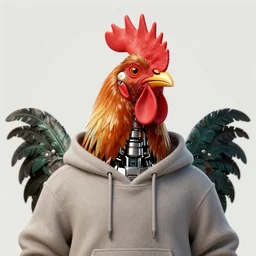 a portrait of a intricate robotic rooster wearing a hoodie, artstation, illustration