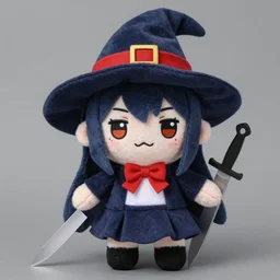 anime witch plushy with a knife stabbed into it