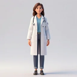 graceful doctor with stethoscope, detailed 3d character render, full body, standing, isolated on a pure white background, centered, whole figure in frame, sharp focus, studio lighting