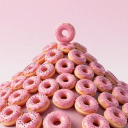 a mountaintop made of hyperrealistic pink - glaze donuts, by greg rutkowski and beeple