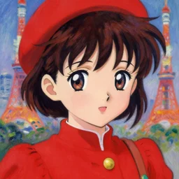 detailed face, a cute red outfit, tokyo anime scener, very anime in impressionist style, anime trending artwork, anime painter studio, by claude monet