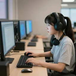 a girl playing on a computer