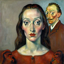 a mixture of ugly and beautiful in one woman, portrait in the style of picasso, van goagh, and salvador dali