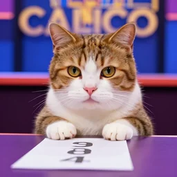 calico cat is a contestant on the game show jeopardy and is ashamed of its low score