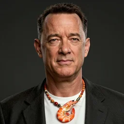 Tom hanks as forrest gump wearing a shrimp necklace, realistic face, digital art, in the style of Raphael Lacoste, amazing detail, artstation
