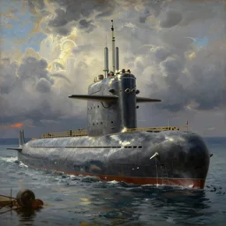 nuclear submarine in drydock, oil - on - canvas by ivan aivazovsky