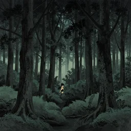 forest in dark lovecraftian horror style, made by Kawase Hasui in unkiyo-e style