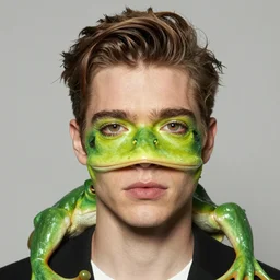 a close - up portrait photo of doutzen kroes frog by erwin olaf, make - up art and styling by takahashi murakami
