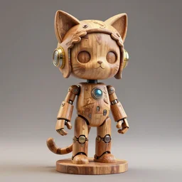 3 d octane render, ultra photorealistic, 8 k hyper detailed, a very very cute wooden roman statue robot of the anthropology, cat ears, cyberpunk,, birds cgsociety artwork by alphonse mucha