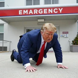 Donald trump crawling outside of an emergency room, 8k, very detailed, color