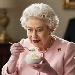 photo, queen elizabeth eating rice