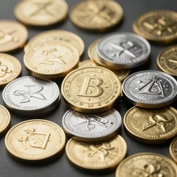 coins from a fantasy world, made of gold and silver, magic symbols are engraved on them, unreal engine 5 4k render, artstation