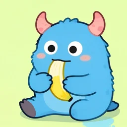 a cute monster eating a banana