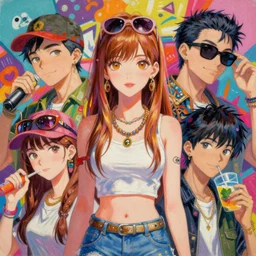 beautiful anime portrait painting of sunny hiphop solarpunk royalty summertime chill, by dao le trong, daniela uhlig, craig mullins, craig davison. trending on artstation, 8 k, masterpiece, graffiti paint, fine detail, full of color, intricate detail, golden ratio illustration