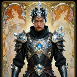 portrait of a young cyberpunk ninja man wearing a warrior armor, fantasy, regal, fractal crystal, fractal gems, by stanley artgerm lau, greg rutkowski, thomas kindkade, alphonse mucha, loish, norman rockwell.