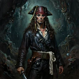 ultra realistic color portrait painting of an undead pirate with a sword in a grotto, dark, painted, brooding, atmospheric, seascape, lovecraft, horror, smooth, epic, highly detailed, cinematic, by angus mcbride