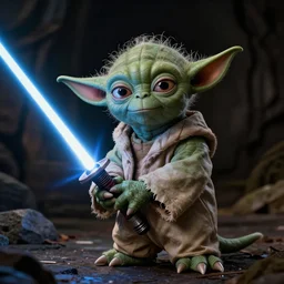 inspired by ralph mcquarrie, yoda with a lightsaber, cinematic