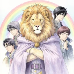 aesthetic portrait commission of a albino male furry anthro lion surrounded by soft pastel rainbows while wearing a soft wizard outfit, winter Atmosphere. Character design by charlie bowater, ross tran, artgerm, and makoto shinkai, detailed, inked, western comic book art, 2021 award winning painting