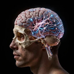a man with his top skull is cut off exposing filaments of the cosmic web in the shape of his exposed brain, hyperdetailed, hubble ultra - deep field 8 k resolution, jwst