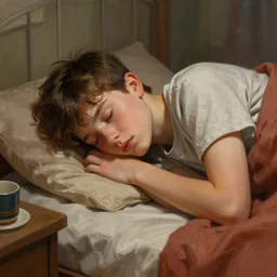 A teenager sleeping at her 2000's teenager room, digital painting, artstation, concept art, donato giancola, Joseph Christian Leyendecker, WLOP, Boris Vallejo, Breathtaking, 8k resolution, extremely detailed, beautiful, establishing shot, artistic, hyperrealistic, octane render, cinematic lighting, dramatic lighting, masterpiece, light brazen, extremely detailed and beautiful face