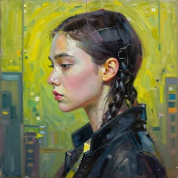 cyberpunk korean rooney mara, intricate side profile oil painting by greg rutkowski, trending on artstation