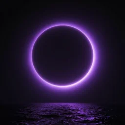a large black purple solar exlipse, crescent moon, back glowing, above dark waters, hyper realistic