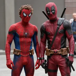 spiderman meets deadpool film still, tom holland and ryan reynolds