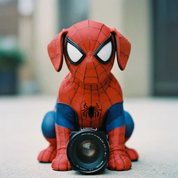 stunning film photograph of ( ( ( ( spiderman as a puppy ) ) ) ), zeiss lens, aperture 1. 2