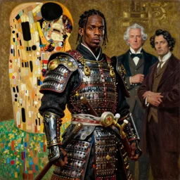 highly detailed oil painting | very intricate | cinematic lighting | award - winning | travis scott as the mayan samurai in full armor | by roberto ferri, by tom bagshaw, by j. c. leyendecker and klimt, beautiful cinematic light, american romanticism, by austin osman spare, artstation, cgsociety, official art, octane