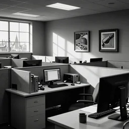 madness in 90s cubicle office by M.C. Escher