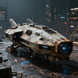 an armored futuristic sci fi vehicle, by jim burns,, unreal engine, cinematic lighting, texture rust, texture electronic circuit, texture city at night, spaceship, profile picture