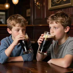 kids drinking a Guinness in an Irish pub. Photo