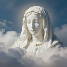 beautiful puffy clouds with white virgin mary face