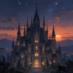 ethereal starlit city of magic lost in time at sunset, art station, italian futurism, matte painting, johan grenier, hd, digital painting