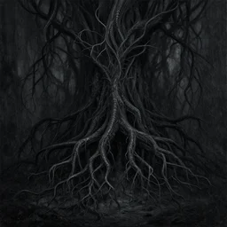 ward - winning painting of pitch black, tar - like, shadow roots with lots of tendrils spreading everywhere, intricate detail, deep black roots, infestation, shadowy, lovecraftian - n 5