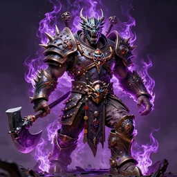 fantasy character portrait, enraged orc king in spiky armor with a purple fiery aura, wearing a dragon mask, holding a poisonous axe, ultra realistic, wide angle, intricate details, the fifth element artifacts, highly detailed by peter mohrbacher, hajime sorayama, wayne barlowe, boris vallejo, aaron horkey, gaston bussiere, craig mullins